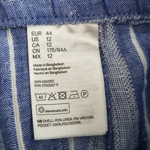 H&M Women's Linen Blend Paperbag Shorts Blue White, Size 12 - Picture 6 of 11